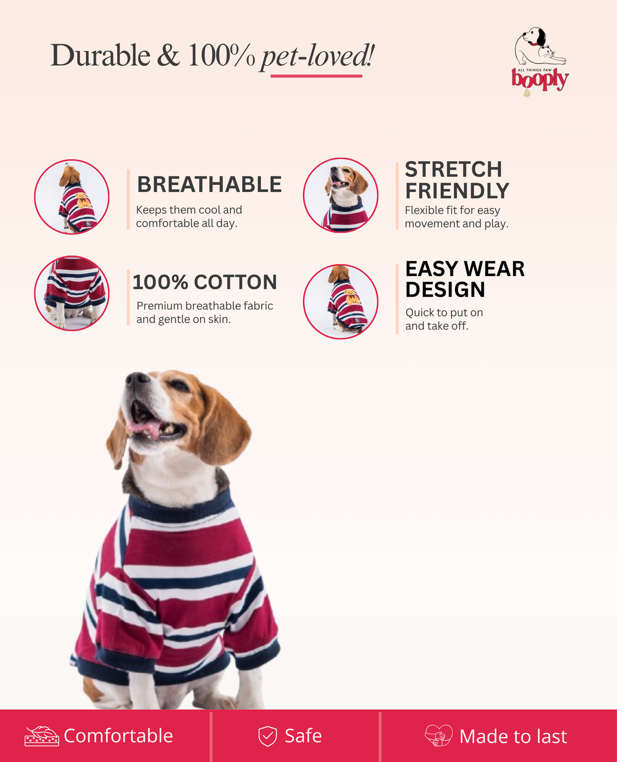 Booply Classic Stripe T-Shirt – Maroon Navy