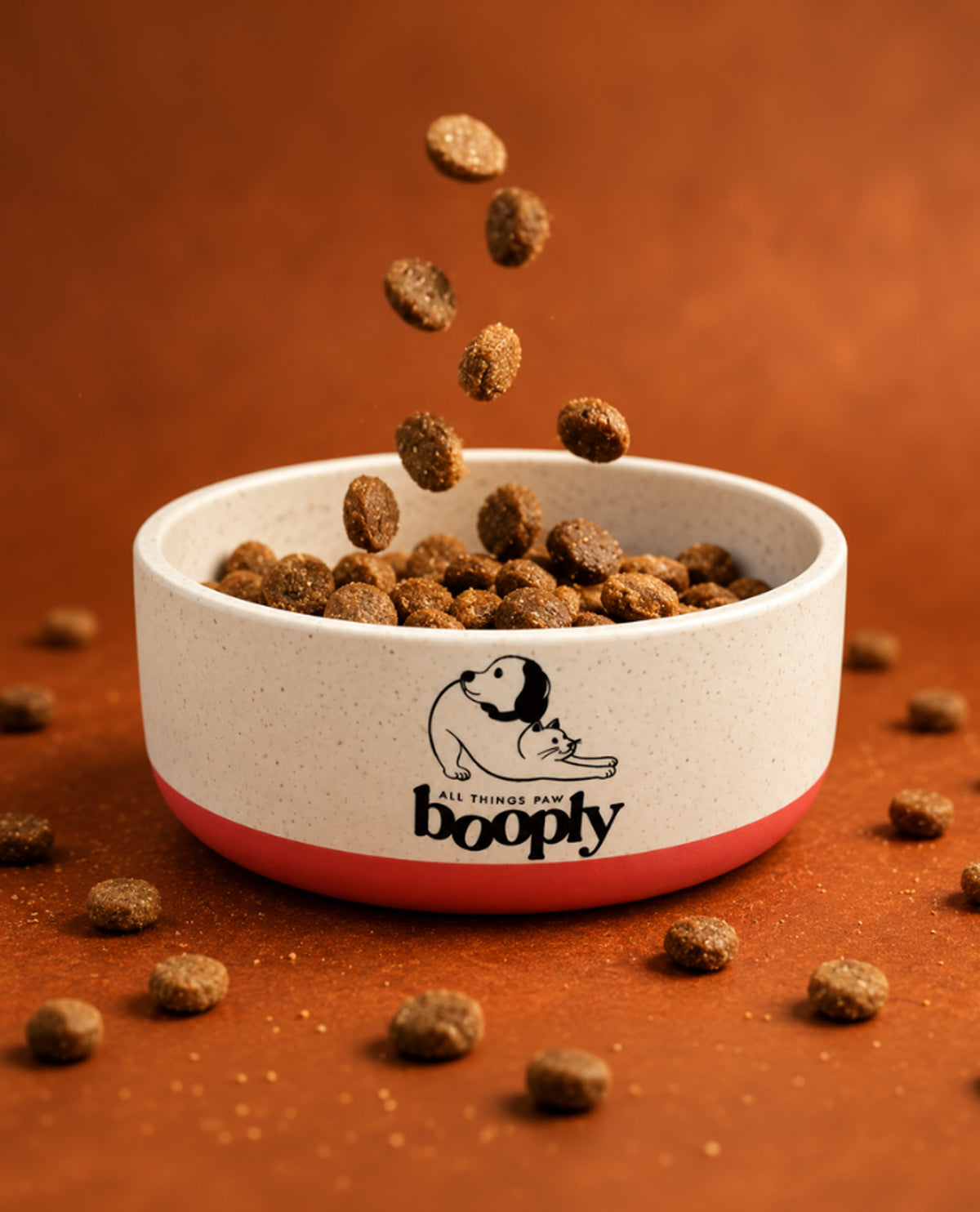 Booply Bamboo Dog Bowl - Cream & Red