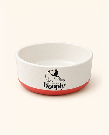 Booply Bamboo Dog Bowl - Cream & Red