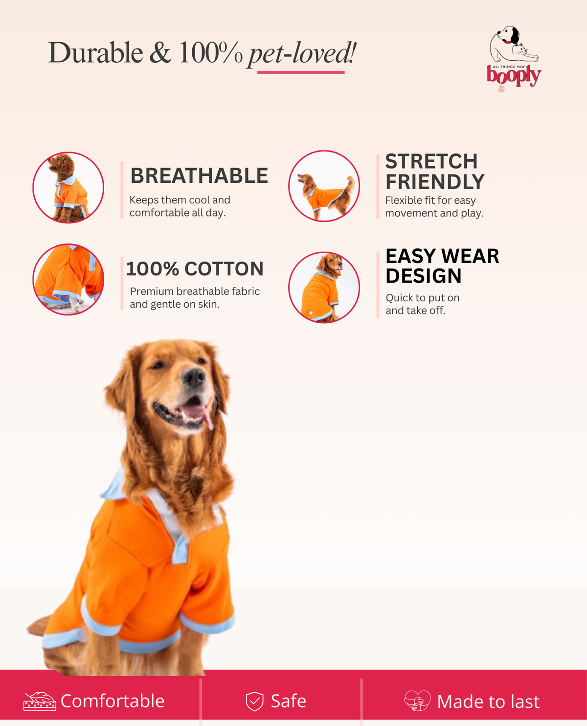 Booply Polo Paws T-Shirt - Orange Pop