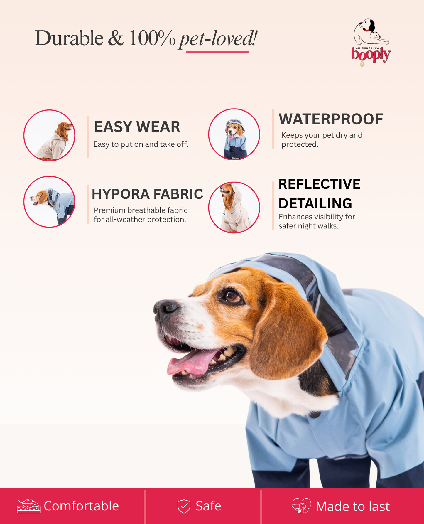 Booply Rainshield Waterproof Dual Coloured Dog Raincoat with Hood