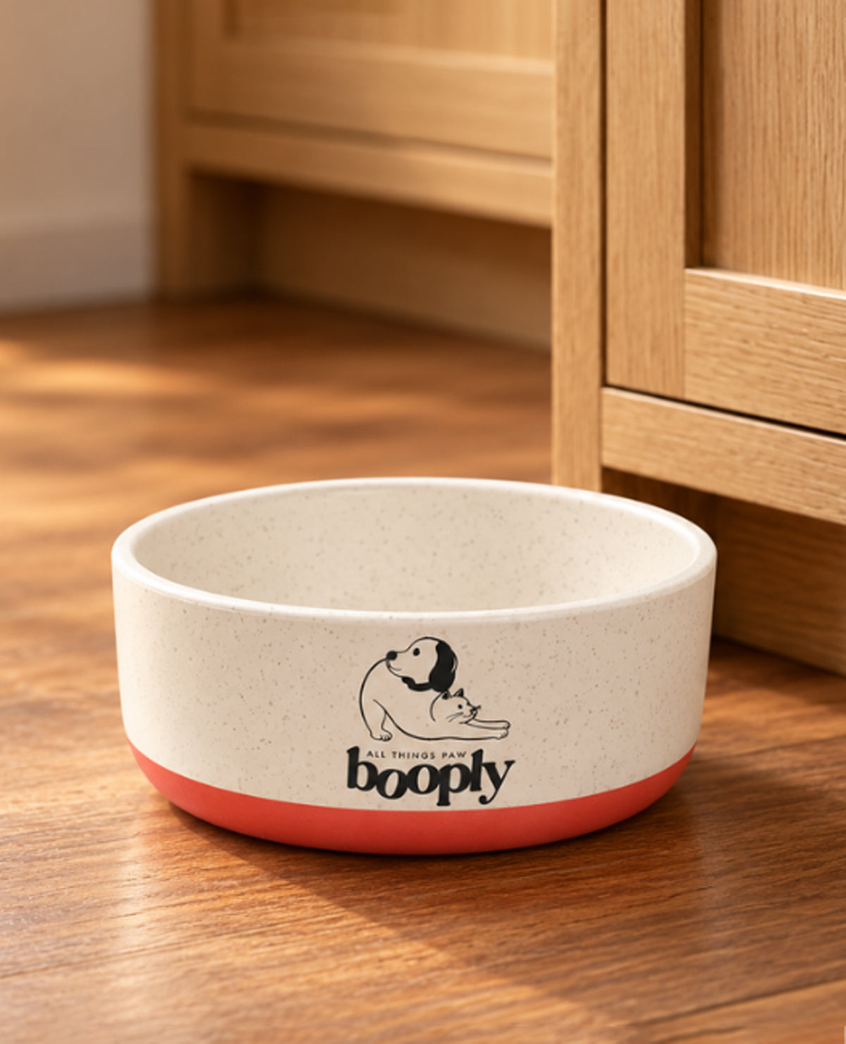 Booply Bamboo Dog Bowl - Cream & Red