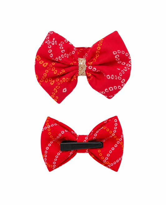 Booply Festive Paws Bandhani Bow Clip - Anar
