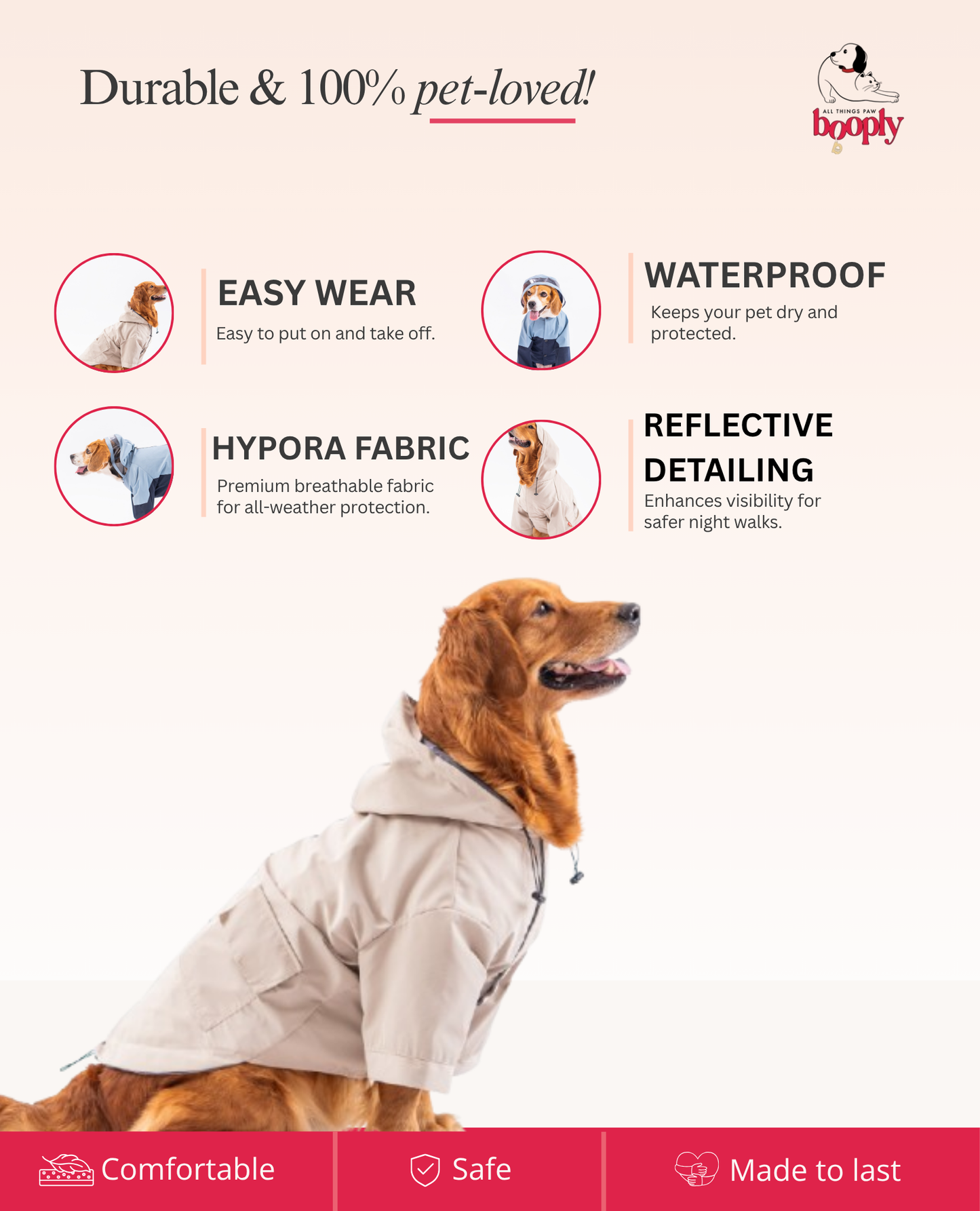 Booply RainShield Dog Raincoat – Sand Beige