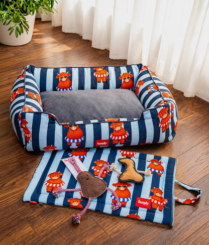 Blue Moo Crew Kit | Cozy Dog Bed, Play Mat & Suede Rope Toys