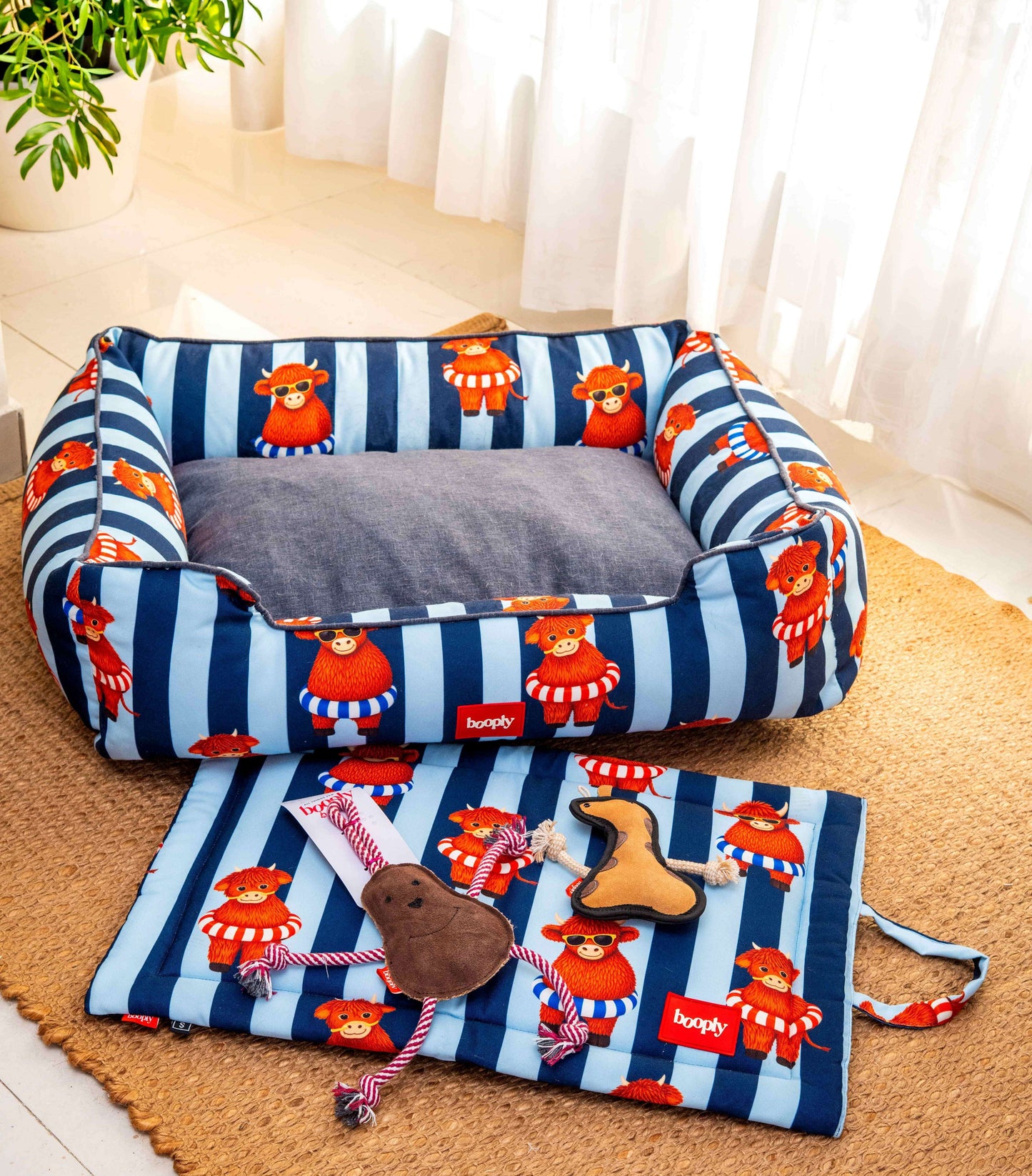 Blue Moo Crew Kit | Cozy Dog Bed, Play Mat & Suede Rope Toys