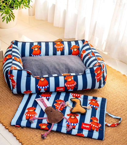 Blue Moo Crew Kit | Cozy Dog Bed, Play Mat & Suede Rope Toys