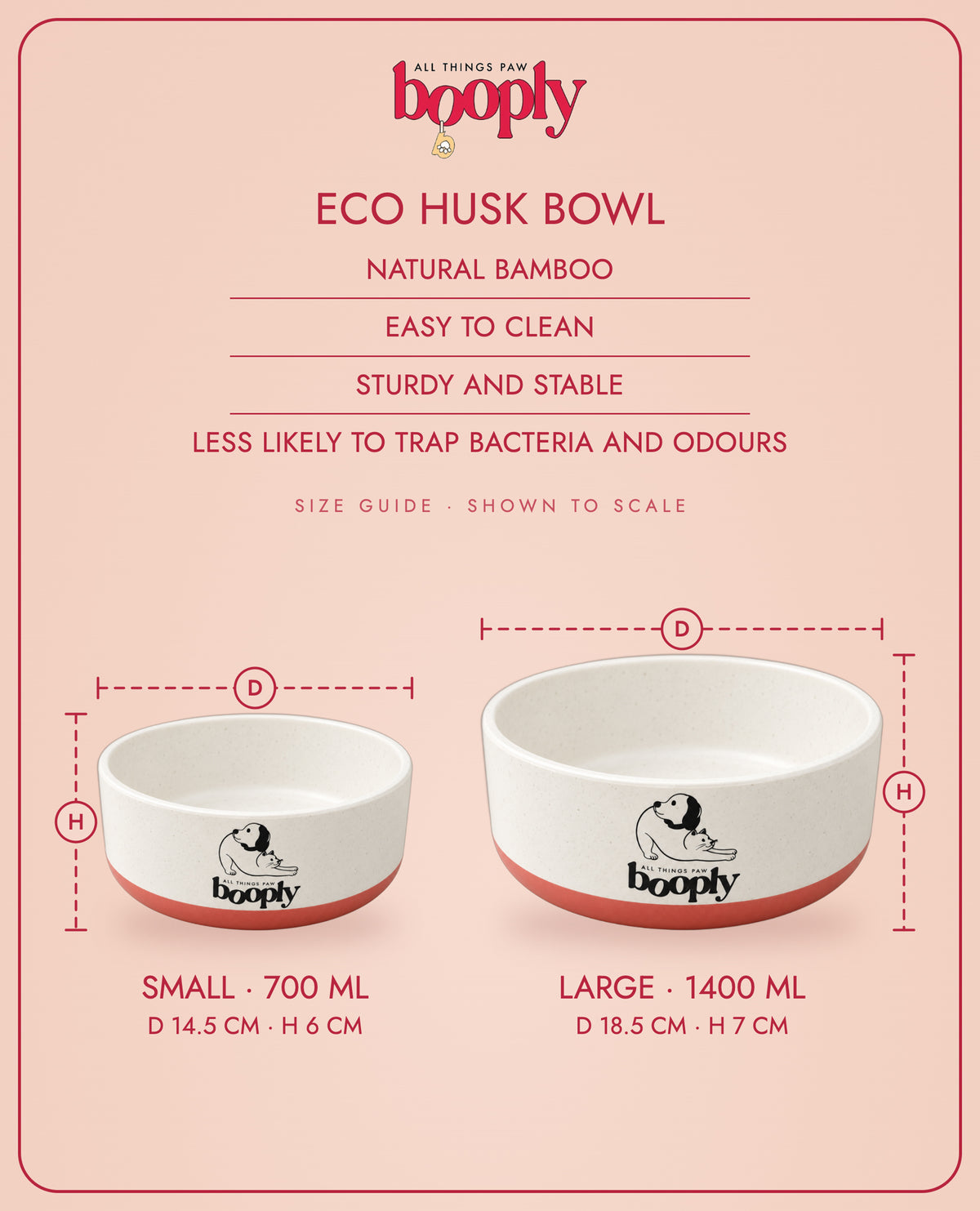 Booply Bamboo Dog Bowl - Cream & Red